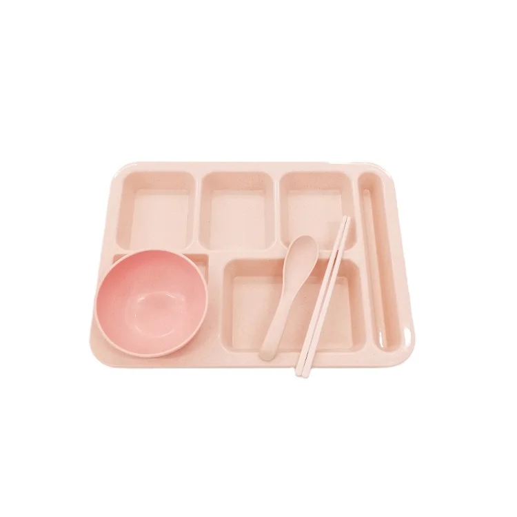 Straw dinner plate bowl commercial fast food adult cutlery set compartment school canteen Nordic