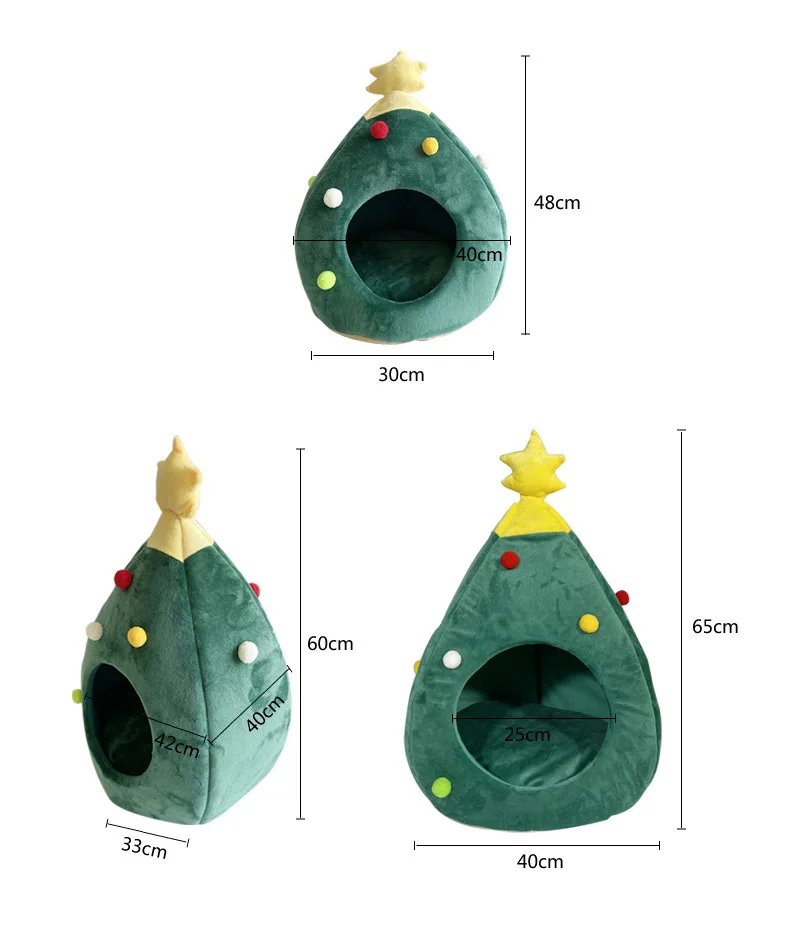 Merry Christmas Pet Supplies Winter Cat Tent High Quality Christmas Cartoon Tree Warming House with Mat Christmas Tree Gift Bed details