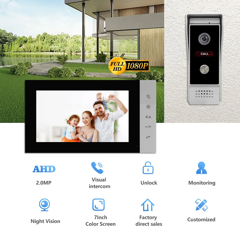 Video Doorbe 7 Inch 4Wire Connection Intercom Doorbell With Camera Intercom Global Distribution Best Intercom Doorbell System