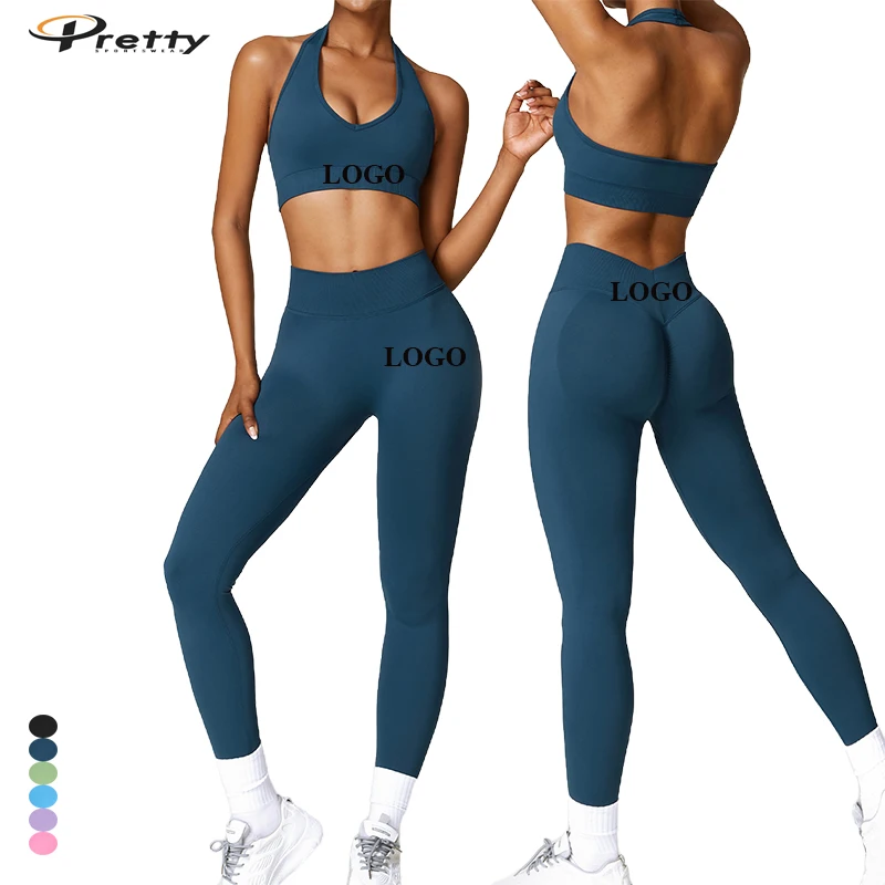 New Arrivals Custom LOGO Seamless Yoga 2 Piece Set Women's Quick Drying Sports Suit Outdoor Fitness Running Set