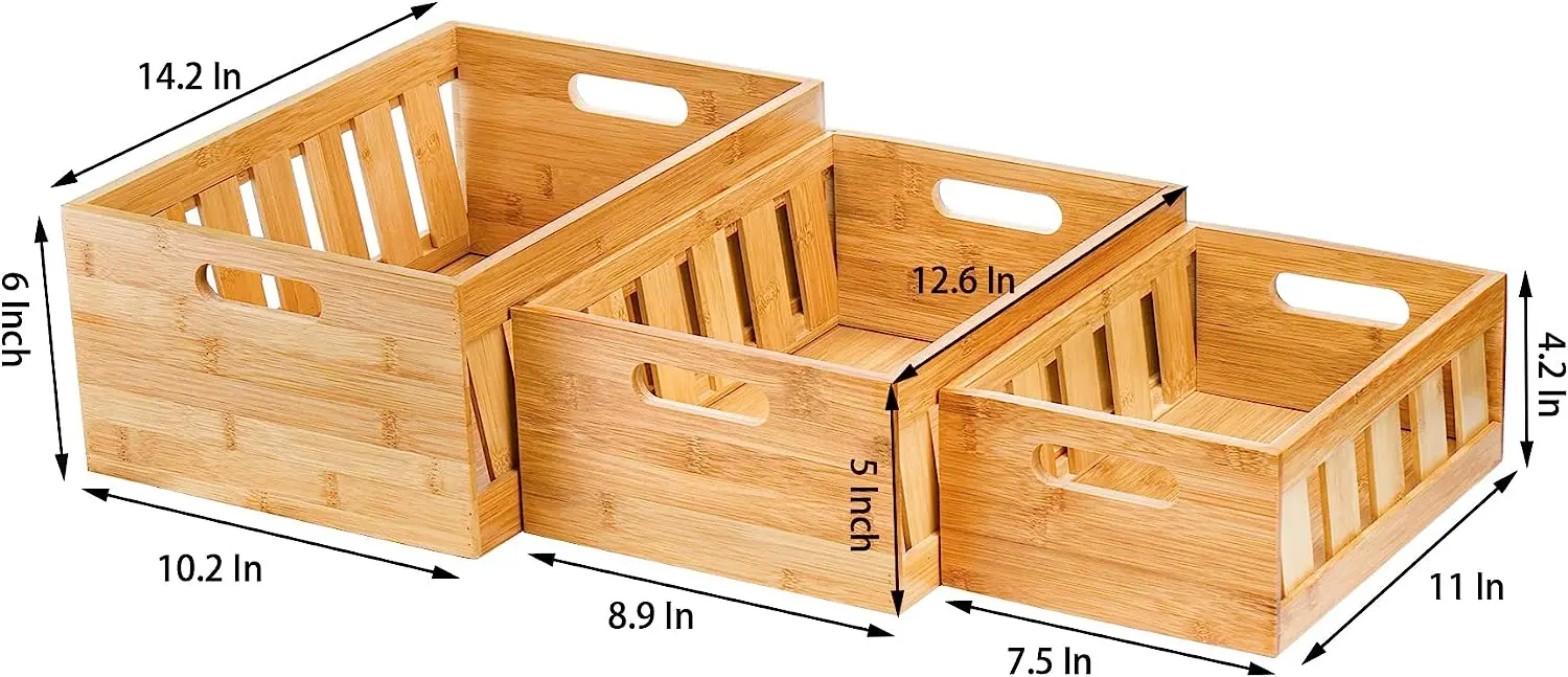 product farmhouse style wooden box for storage decoration display bamboo crates storage container with handle-2