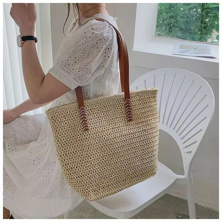 HUAYI Hollow paper rope woven bag fashion shoulder straw woven bag casual women's shoulder bags