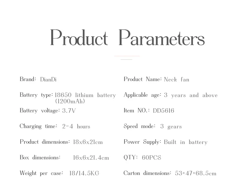 DD5616 Factory Direct Sale USB Charging Wearable Neck Fan 3 Speeds Rechargeable Mini Portable Neck Fan for Outdoor Sports