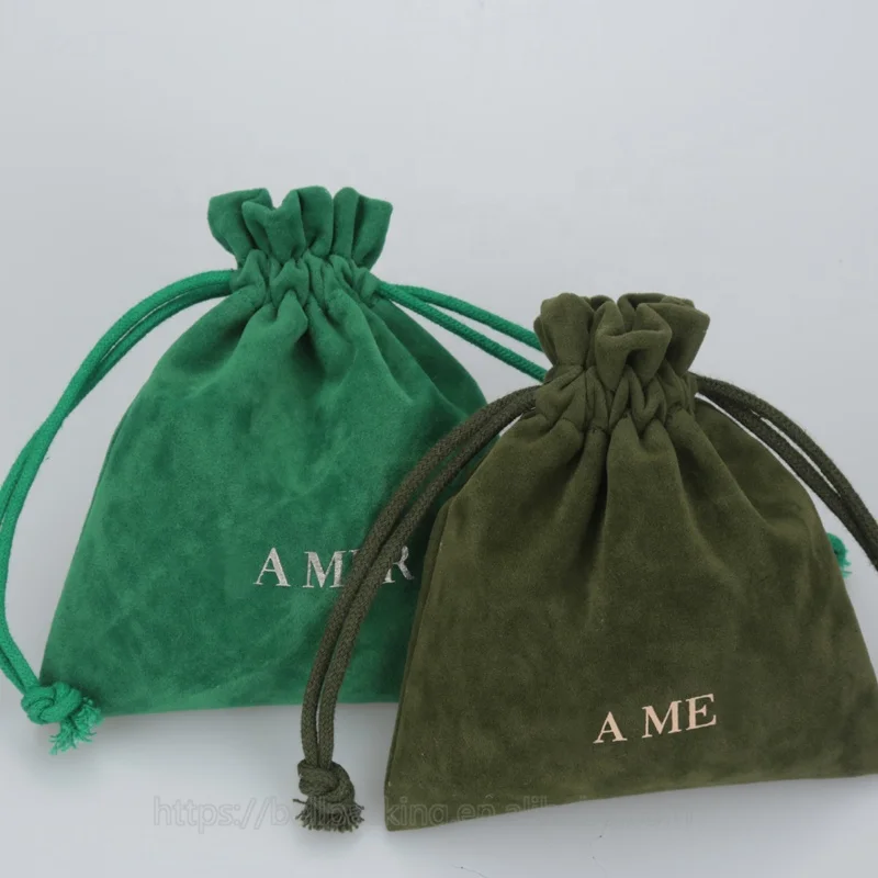 Wholesalers Small Luxury Soft Custom Logo Green Drawstring Velvet Makeup Bag