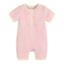 New Summer Baby Romper Girl Clothes Solid Color Cotton Linen Short Sleeve Infant Jumpsuit Bodysuit For Newborn Toddler Outfits