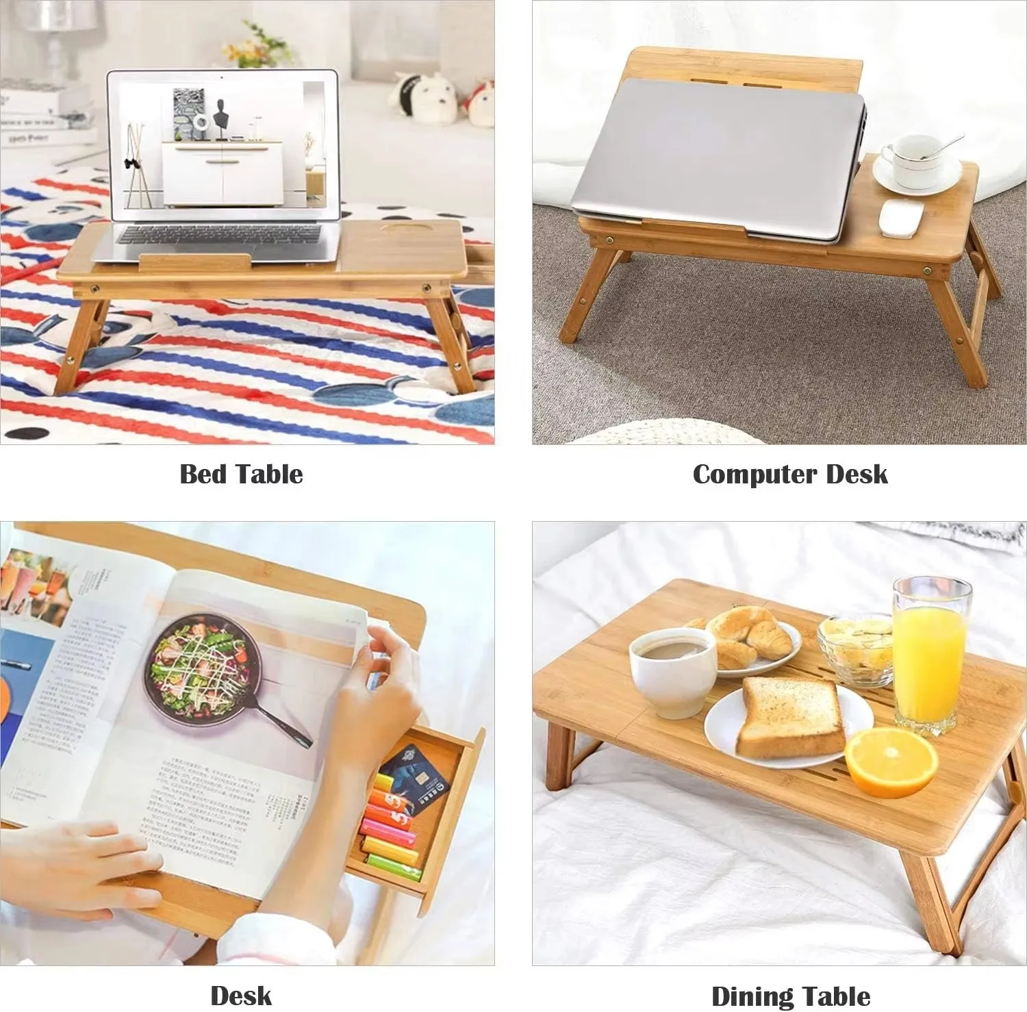 product bamboo foldable bed lazy table computer cooling table with drawers reading stand convenient mobile table for home-11