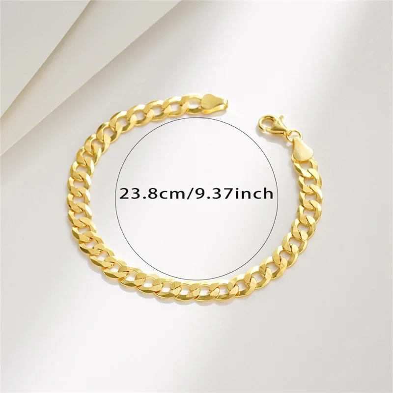 925 Sterling Silver Italian 18K Gold 8mm Solid Diamond-Cut Cuban Link Curb Chains Bracelet Jewelry For Men Women 