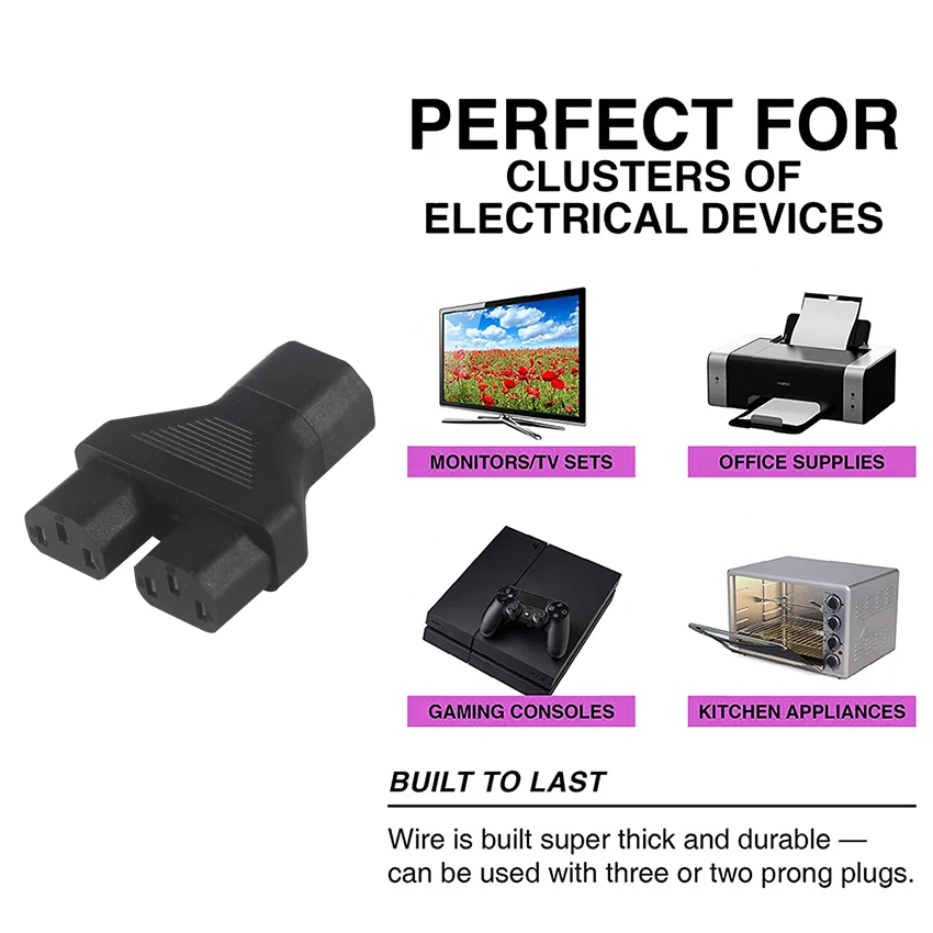 2xC13 Iec C14 socket 2 ways Y splitter to C14 C13 converter plug connector