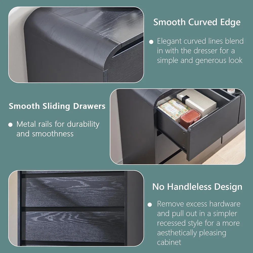 product mid century modern 6 drawer dresser curved profile 47 wide wood chests drawers for bedroom living room natural texture black446-4