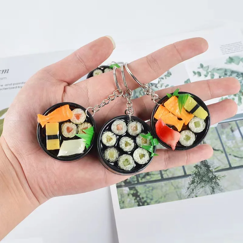 Simulation food Japanese disc sushi key chain backpack small pendant simulation sushi box model