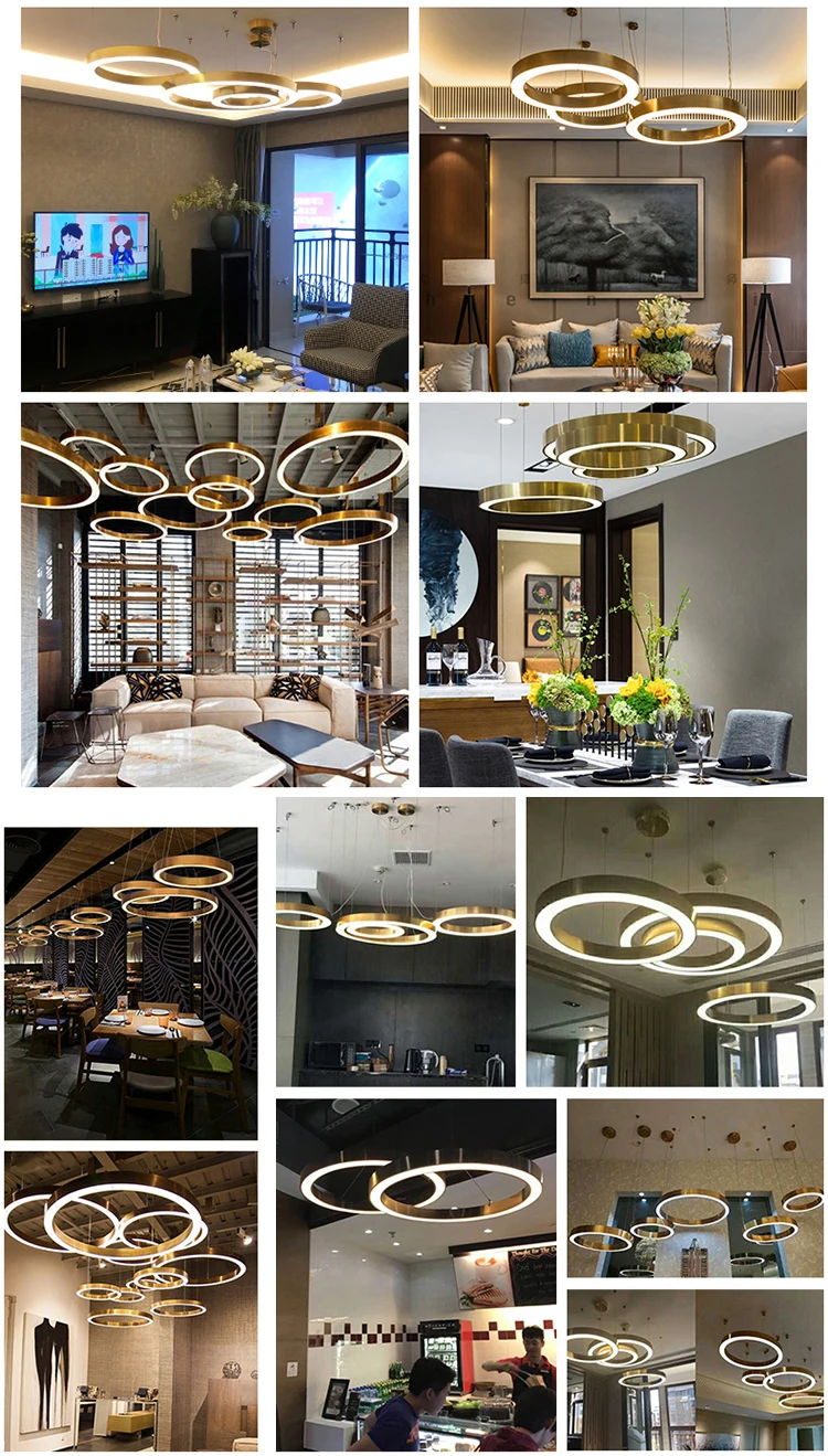 CPL-27 Simple Hanging Decoration Circle Rings Acrylic Gold Luxury Modern Led Chandelier Light factory