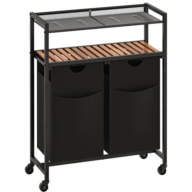 Wholesale Laundry Sorter Organizer Cart Laundry Baskets 3 Compartments Rolling Cart Dirty Laundry Basket with Shelf and Wheels