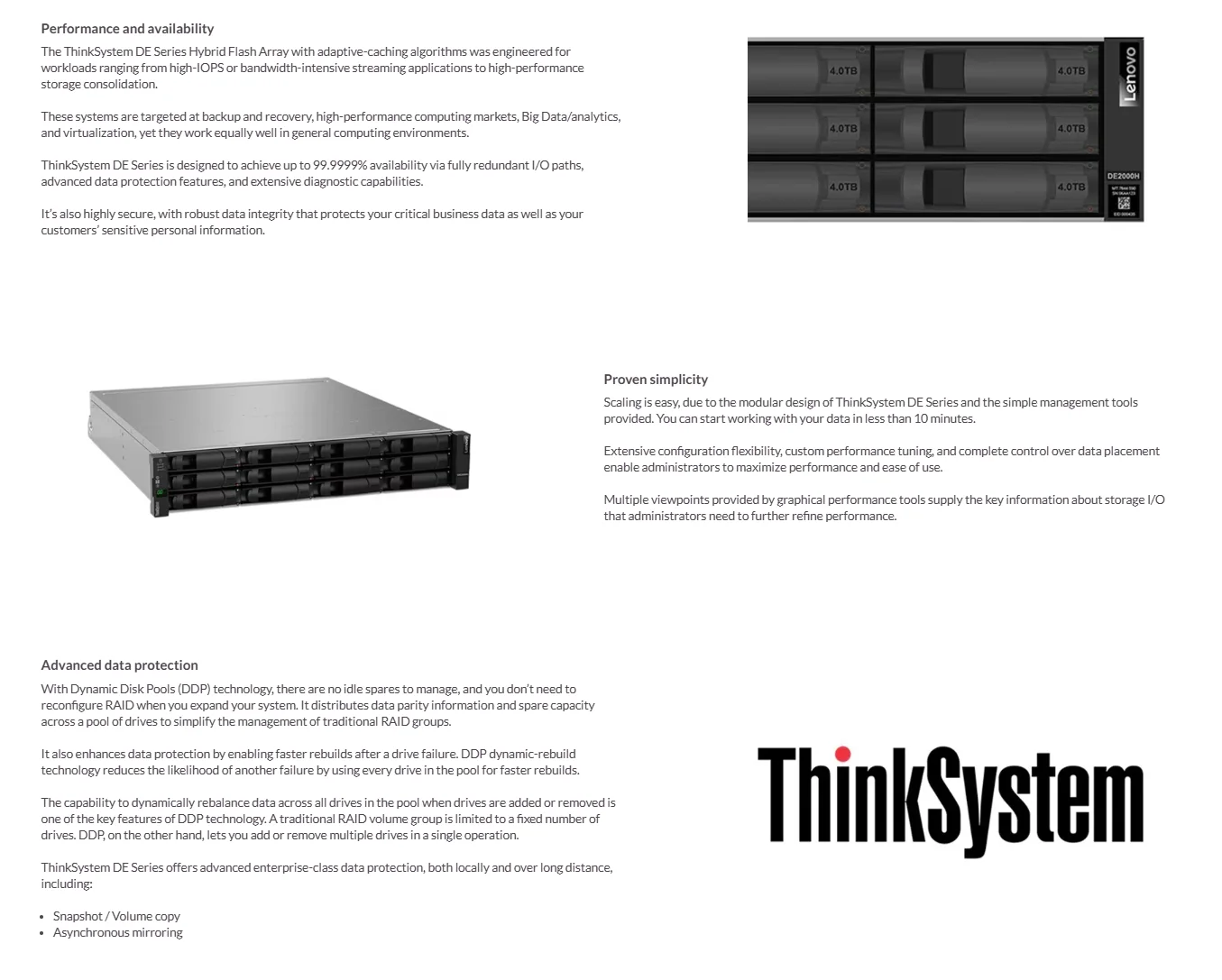Lenovo Thinksystem DE2000H DE4000H DE6000H DE6400H DE6600H DE4000F DE6000F DE6400F DE120S DE240S Storage Server Array NAS SAN 2U
