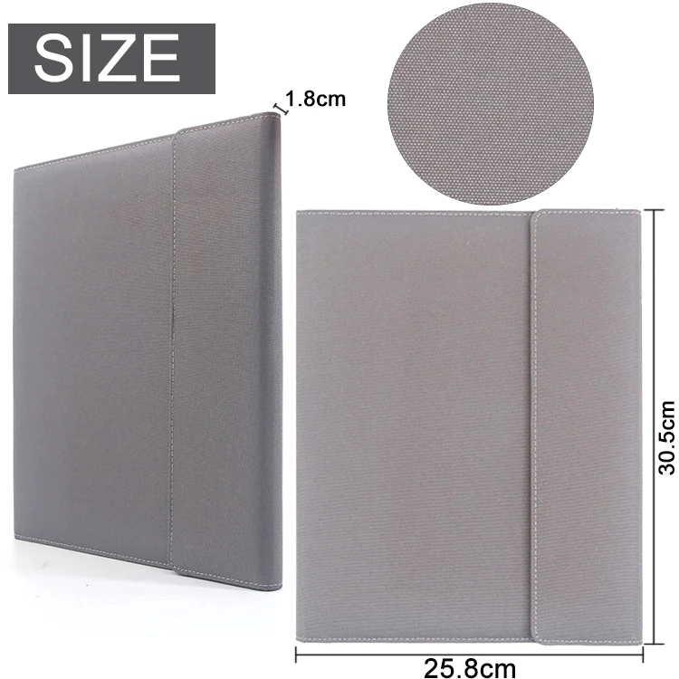 Grey Leather Document Organizer Business Portfolio Folder with Magnetic Flip Cover Design details