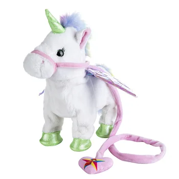Explosions Ins Unicorn Leash Angel Horse Doll Walking Singing Electric Plush Toys Children Gifts OEM (embroidery) as Photos