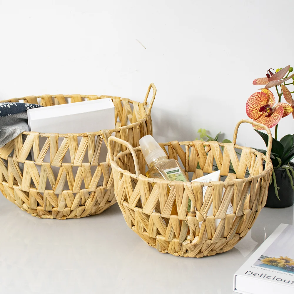 HUAYI wicker basket Water Hyacinth Handwoven Baskets Storage Baskets with  Handles