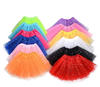 Factory Wholesale Kids Princess Solid Color 3 Layers Tulle Ballet Dress Tulle Children's Sequin Tutu Skirt For Girl's Skirt