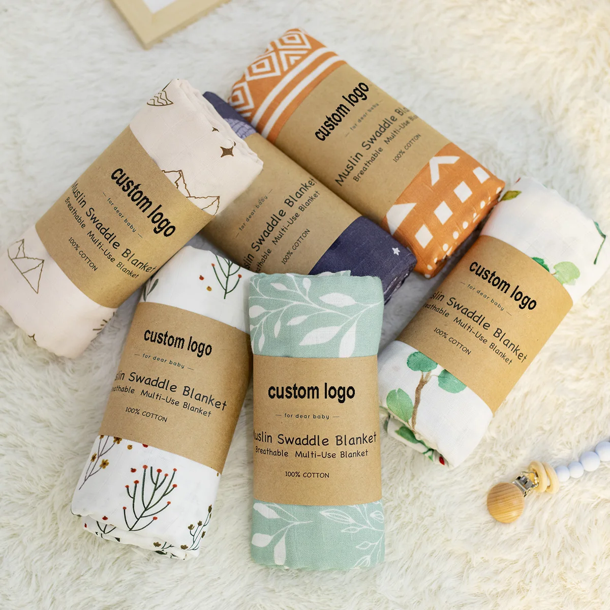 New Fashion Customizable Cute Printed Soft 70% Bamboo 30% Organic Cotton Fabric Muslin Infant Baby Swaddle Wrap Blanket