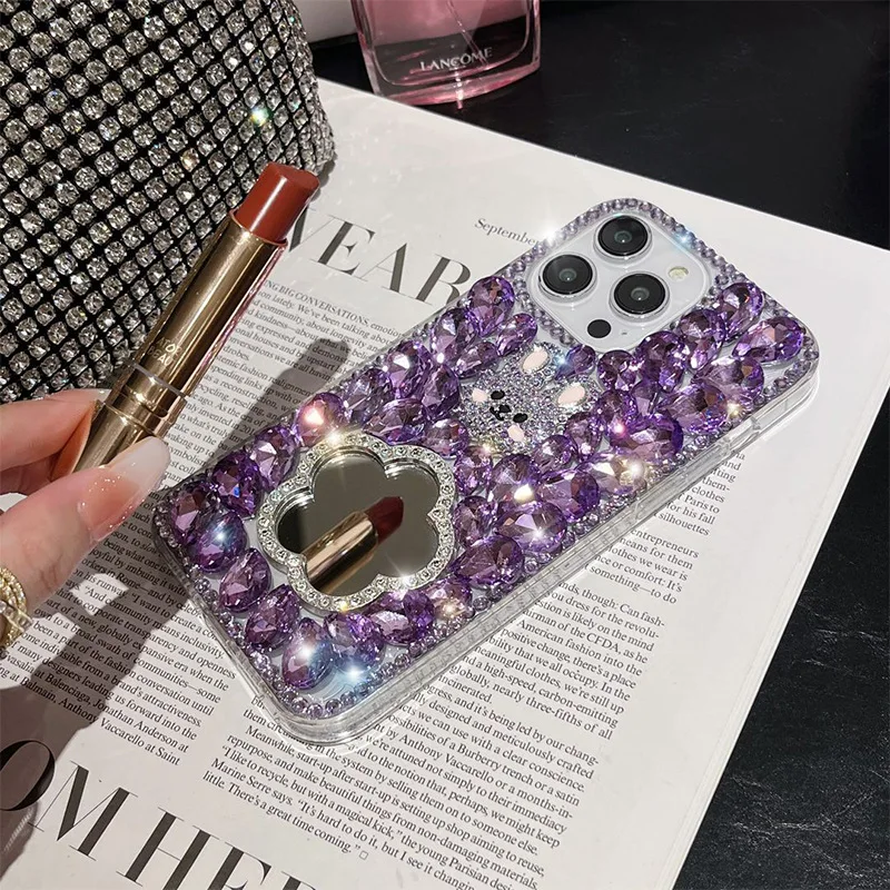 Makeup Mirror Design Glitter Diamond Phone Case For iPhone 15 Pro Max Luxury Rhinestone Covers For iPhone 14 13 12 11 Pro Max