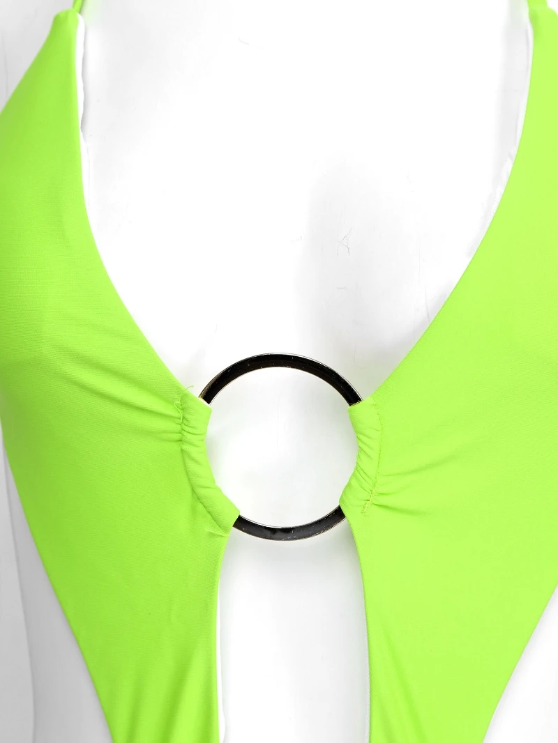 Low Price Deep V Monokini Women Lace up Halter Neck O-ring Bathing Suit One-piece Swimsuit Bodysuit