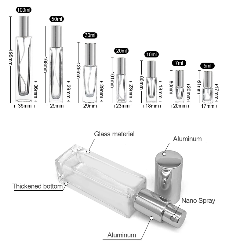 Cosmetic Packaging Ml Ml Ml Ml Empty Clear Square Glass