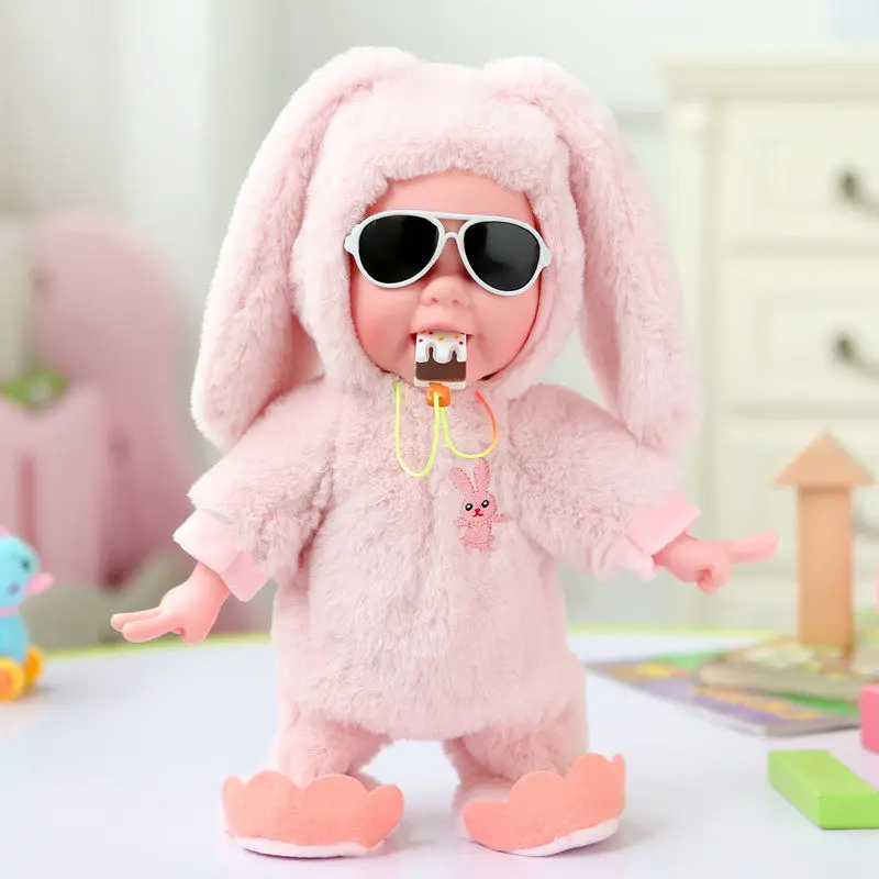 Lovely Dancing Singing Walking Intelligent Baby Girl Electric Plush Doll Baby Crying Dancing Toy With Removable Sunglasses