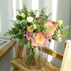 Rose Home Decoration Fake Eucalyptus Rose Flower Bundle Artifical Wedding Flower Bouquet