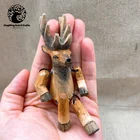 Doll Hand Carved Wood Keyrings Keychain 3D Animal Antelope Wooden Keyring Mini Jointed Animal Doll At Stock