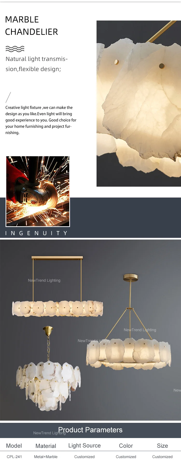 CPL-241 Luxury Style Residential Decoration Pendant Light Living Room Dining Room Modern Marble LED Chandelier supplier