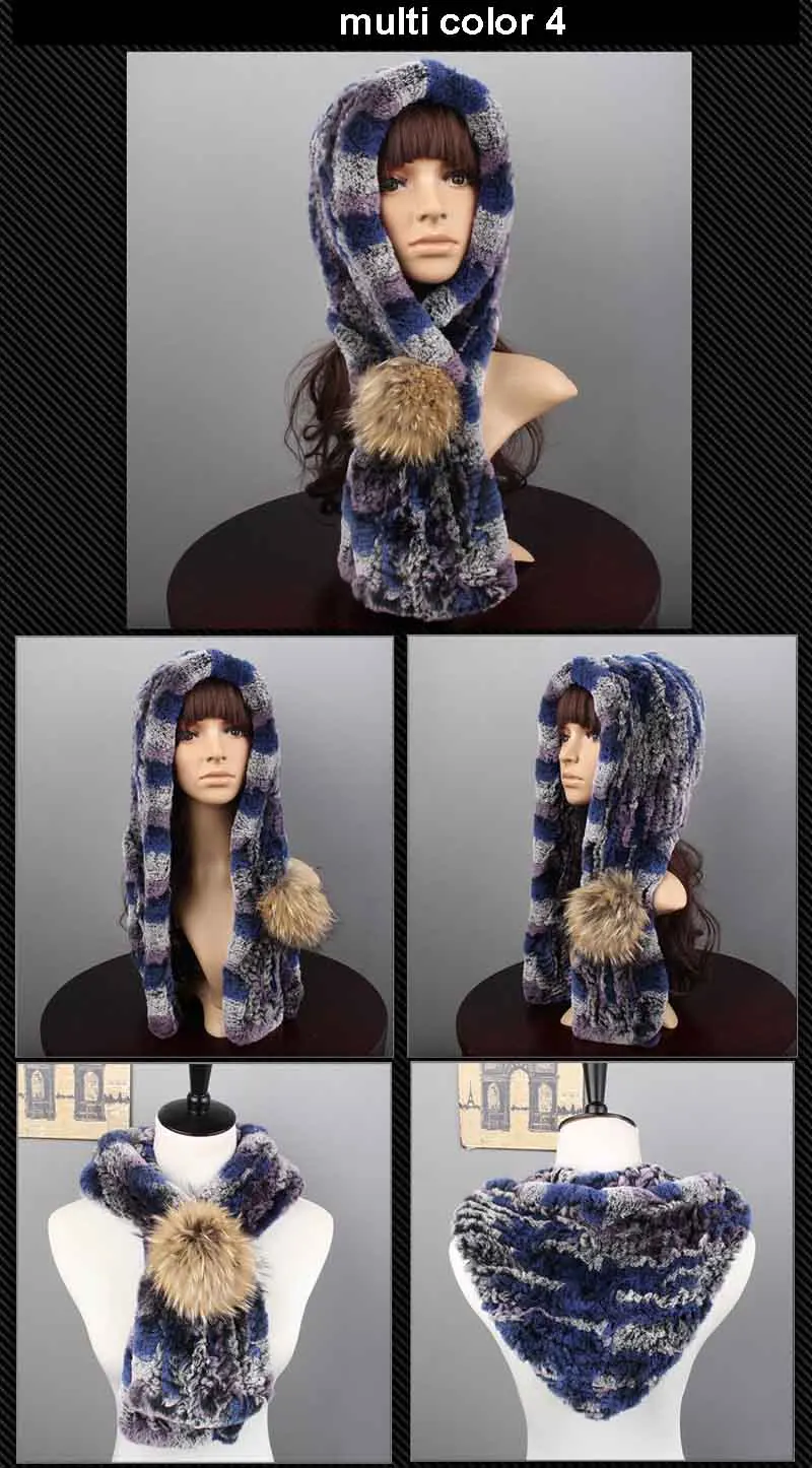 knit rex fur hood scarf multi 4 1