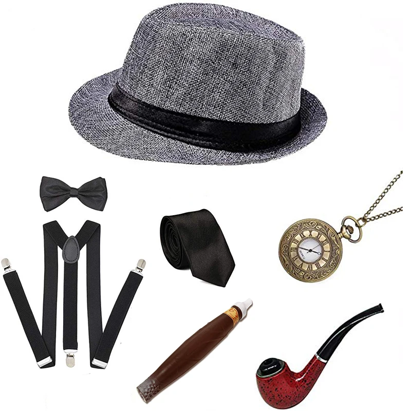 1920s 20s Gangster Hat Braces Tie Cigar Gatsby Mens Costume Accessories - Buy Mens Roaring 20s Costume,Great Gatsby Men,Great Hats Product on Alibaba.com