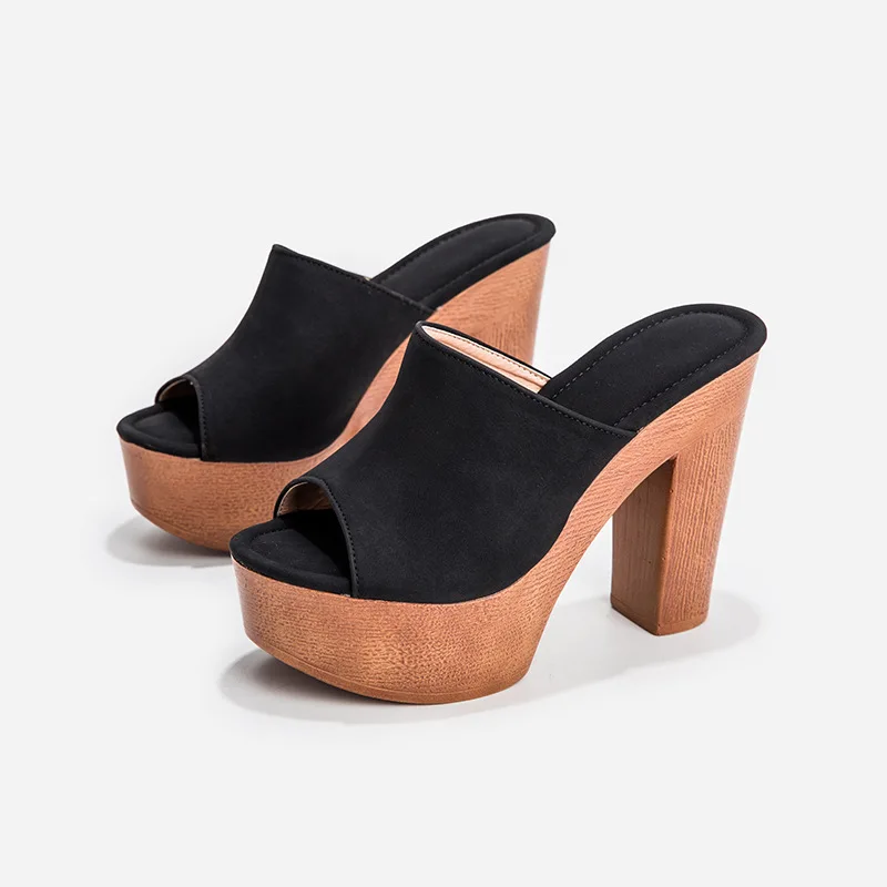 2024 New round toe one line women high heels sandals foam thick bottom platform female slippers