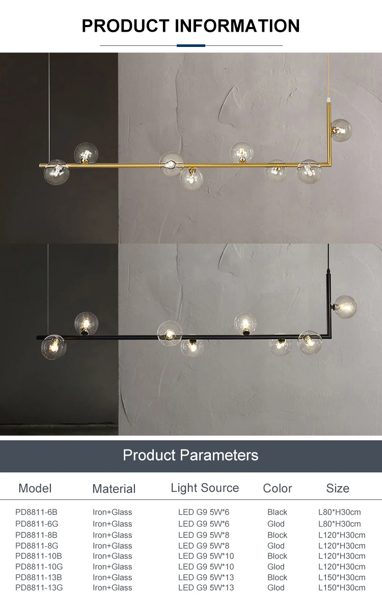 pd8811 new design indoor decoration fixtures iron glass black led pendant light-2