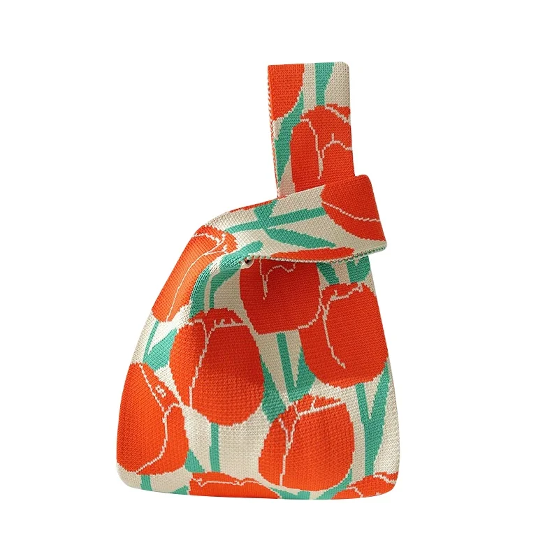 2024 hot design low MOQ Tulip Pattern Mobile Phone Handbags Customized Girs Mini Cute Knitted cosmetic Bags