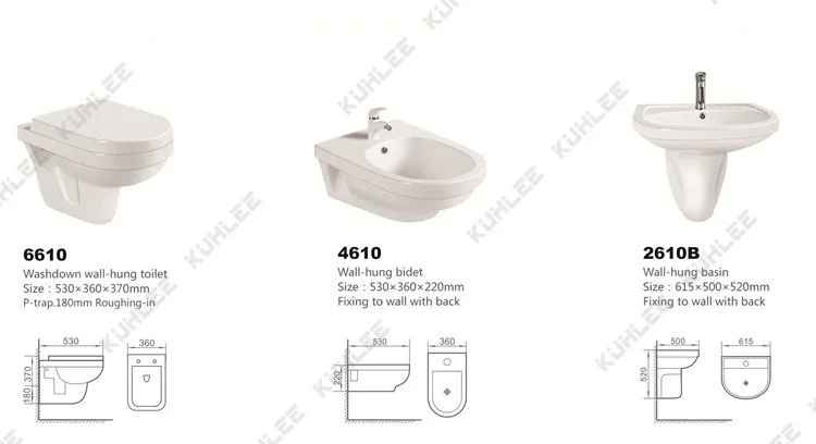 Chaozhou Cheaper Bathroom Wall-Hung Toilet Ceramic Without Tank Sets Basin Sink Bidet