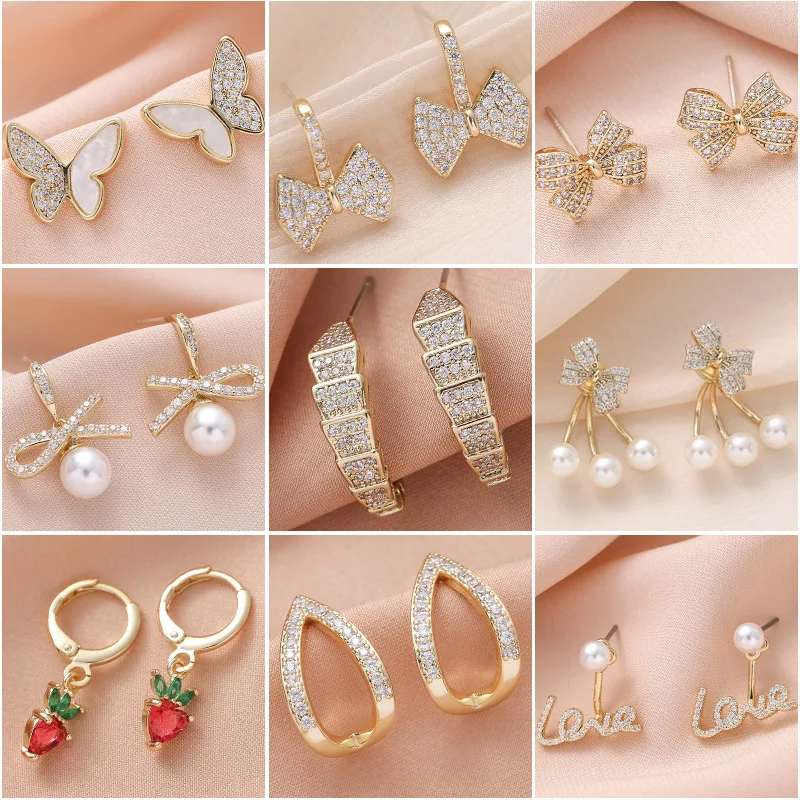 geometric style diamond copper earings jewelry for women 2021,brass setting zircon blingbling stud earrings