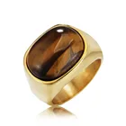 Personality Big Tiger Eye Stone Ring For Men Stainless Steel Gold Ring Men Jewelry