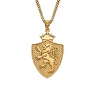 Handmade Jewelry Gemnel Handmade Jewelry 316 Stainless Steel Gold Royal Shield Lion Necklace Men Jewelry