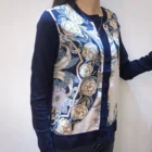 Coats Deep Blue Italian Floral Printed Polyester And Silk Casual Fashion Coats For Young Ladies.
