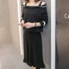 Sweater Dress Banquet Party Noble Elegant Strapless U-neck Knitted Tops And Sling Halter Sweater Dress