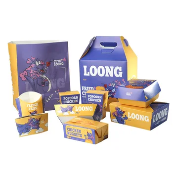 Factory Disposable Custom Printing Sizes Cardboard Container Food Grade Grease Resistant Take Away Food Packaging Paper Boxes