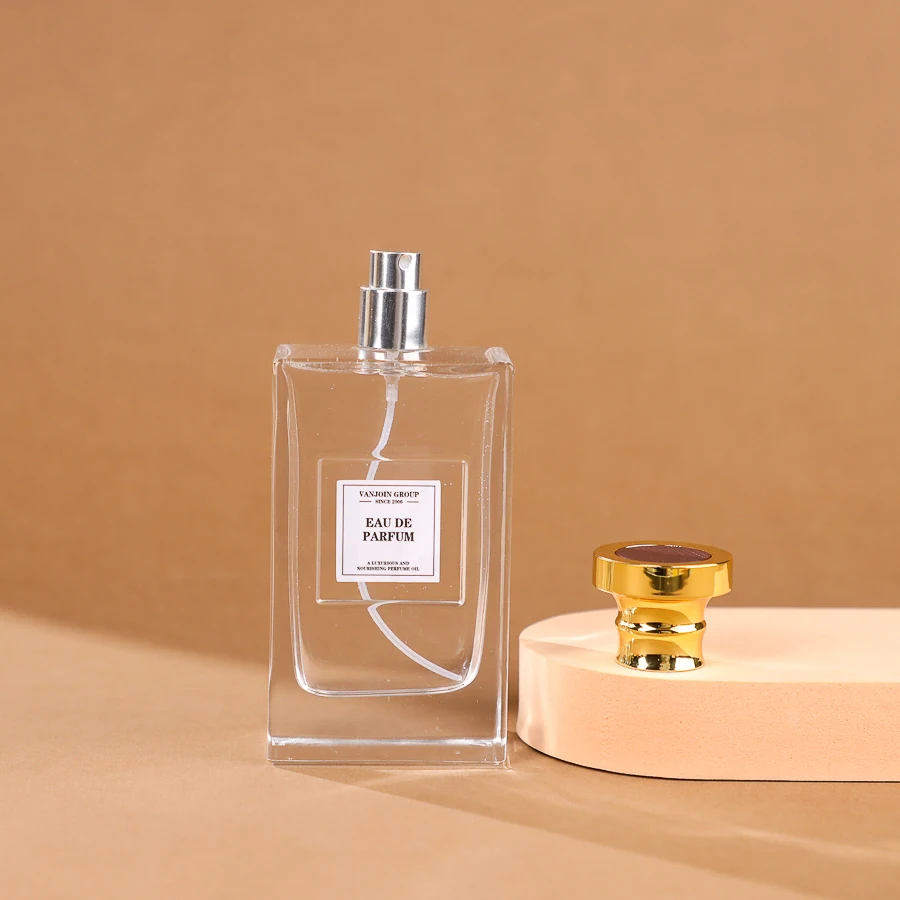 Luxury Vintage 30ml 50ml 100ml Empty Flat Square Glass Sprayer Pump Perfume Bottle With Aluminum Gold Cap