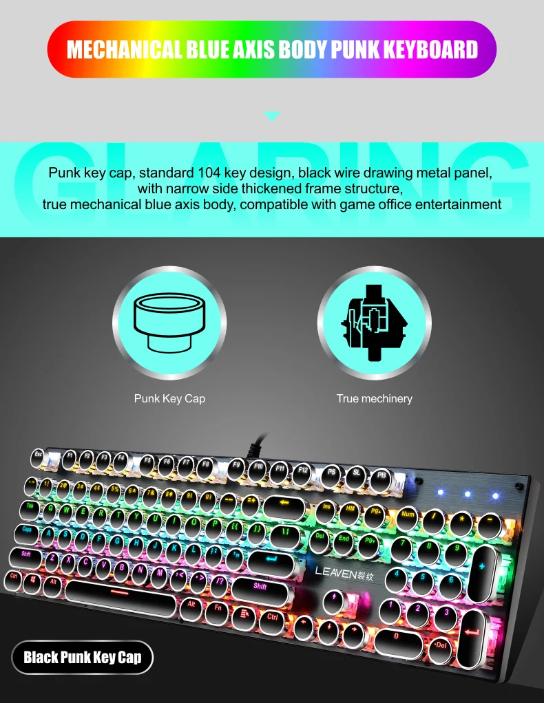 Real Mechanical Keyboard Leaven K660 Rgb Backlit Gaming Mechanical 104
