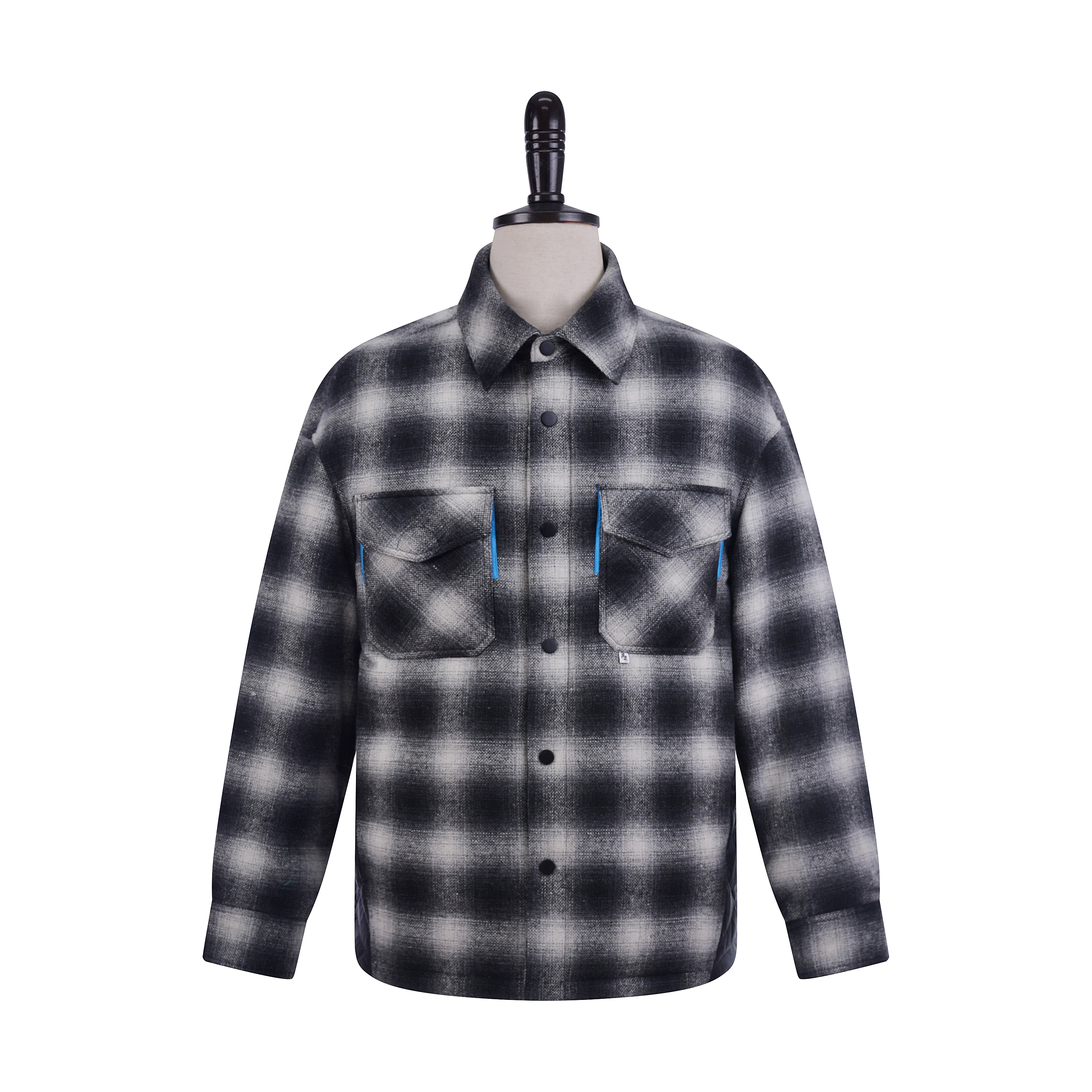 Custom OEM lightweight Turn-down Collar windproof plaid embroidered men's puffer jacket for autumn winter