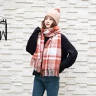 Fashionable Ladies Red Plaid Shawl With Long Tassels Can Keep Warm Girls Winter Scarf