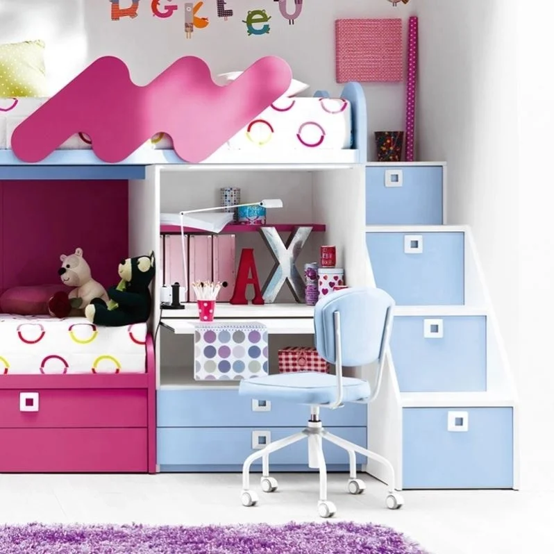 20BWB027 Melamine Modern Kids Bedrooms  Pull-down Bed Furniture Set Customize Children Loft Bunk Beds 3 in Kids Bed