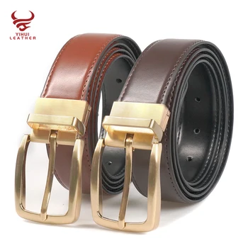 Amazon hot fashion genuine leather reversible buckle belt men black brown rotate buckle double sided gents belts