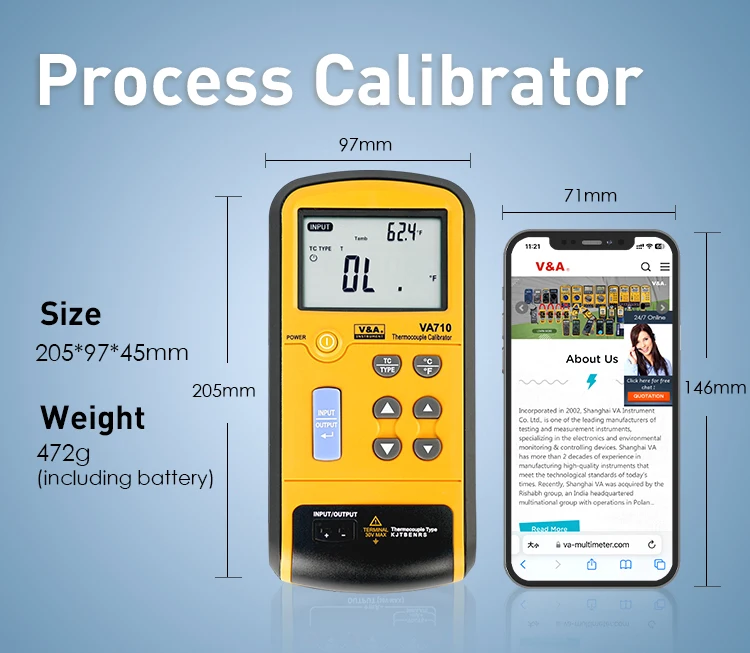 V&A VA710 Battery-Powered Multifunction Electronic Thermocouple Calibrator Customizable ODM Support 1-Year Warranty