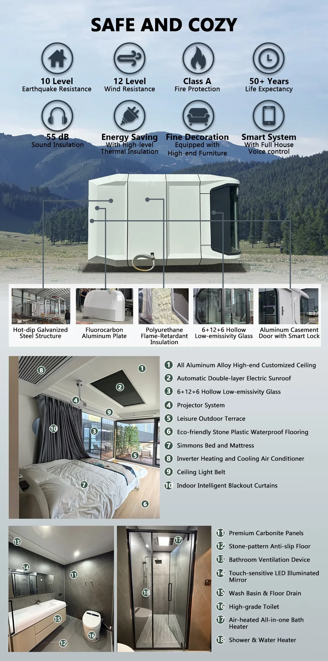 Smart Security Capsule Private Accommodation Luxury Prefabricated Capsule Pod factory