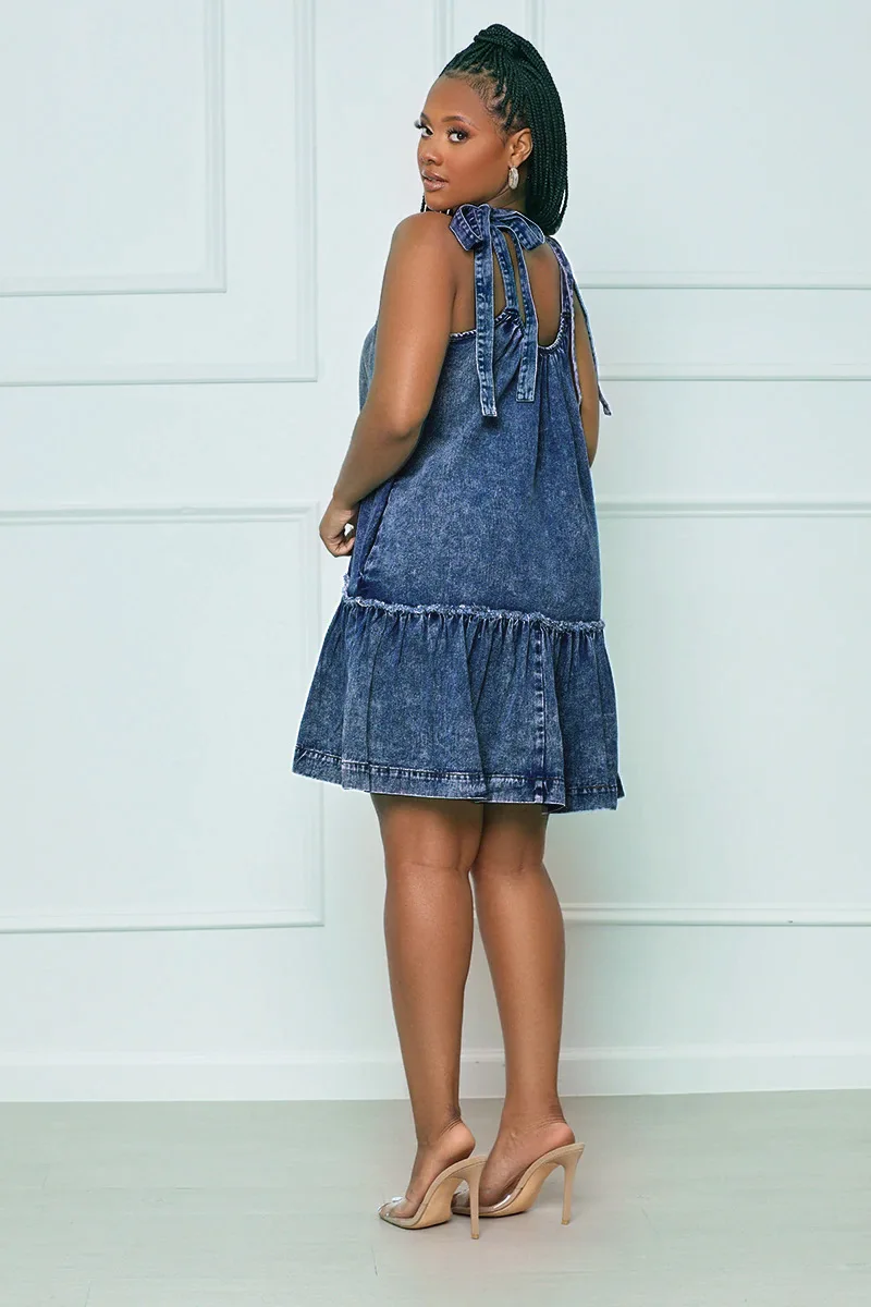 Women Summer Denim Dresses Sexy Night Club Evening Dress Adjustable Lace up Denim Dresses supplier